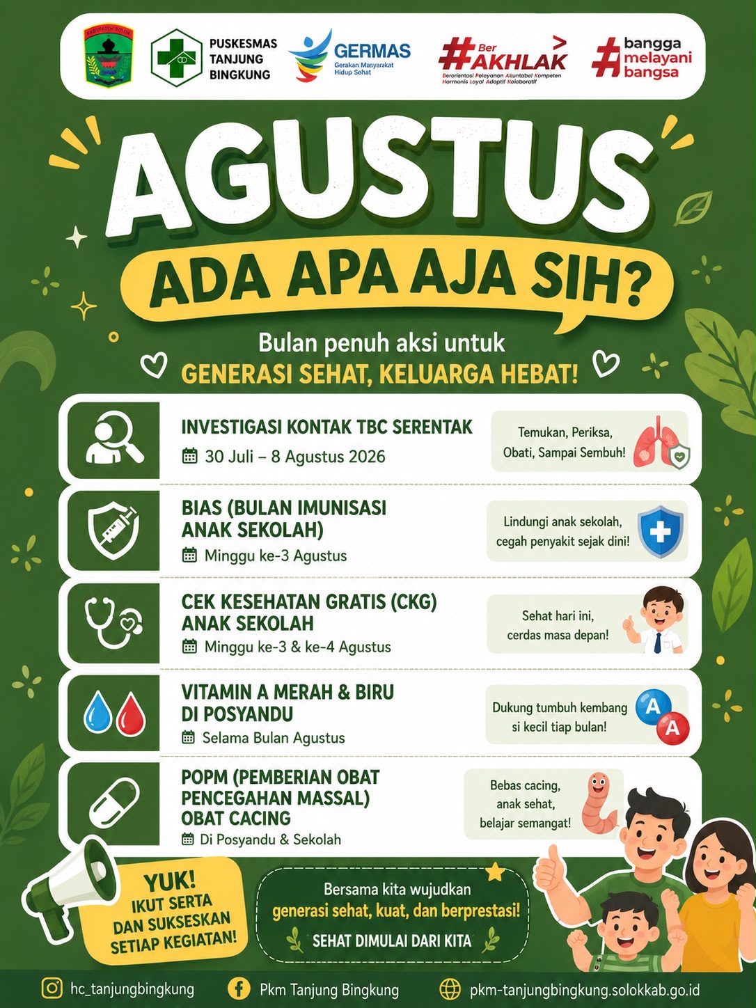 Agustus Ada Apa Aja Sih? Yuk, Catat Berbagai Kegiatan Kesehatan dari Puskesmas Tanjung Bingkung!